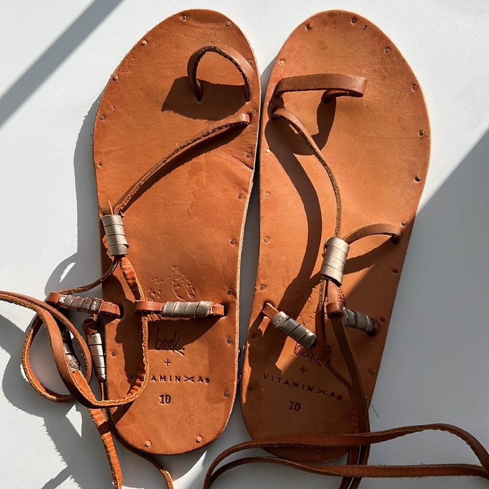 beek Tan Leather Lace-Up Sandals - Picture 7 of 7
